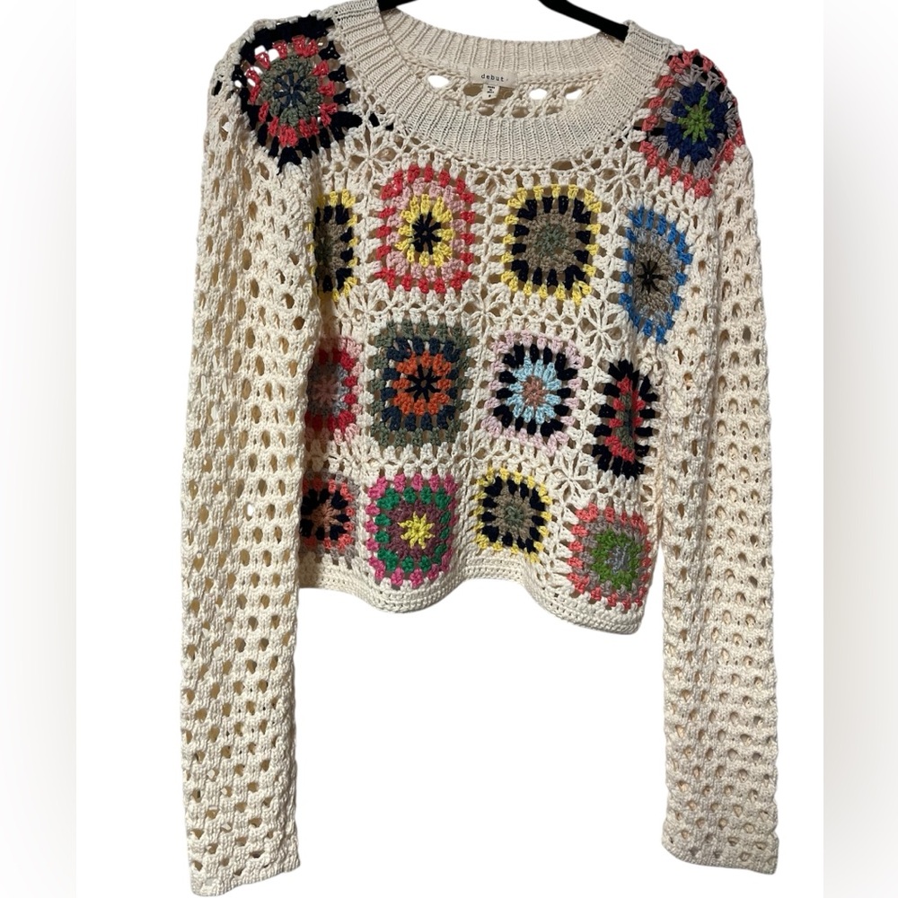 Debut granny square crochet sweater size small